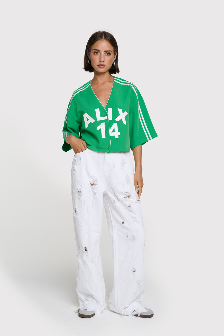 ALIX THE LABEL ALIX THE LABEL CROPPED BASEBALL SHIRT
