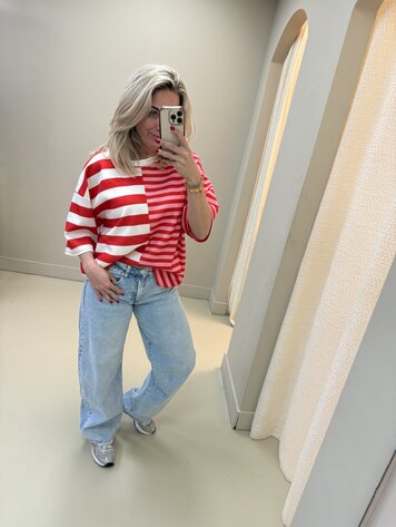 DAMES TOP STRIPE RED/WHITE