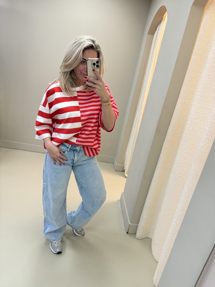 DAMES TOP STRIPE RED/WHITE