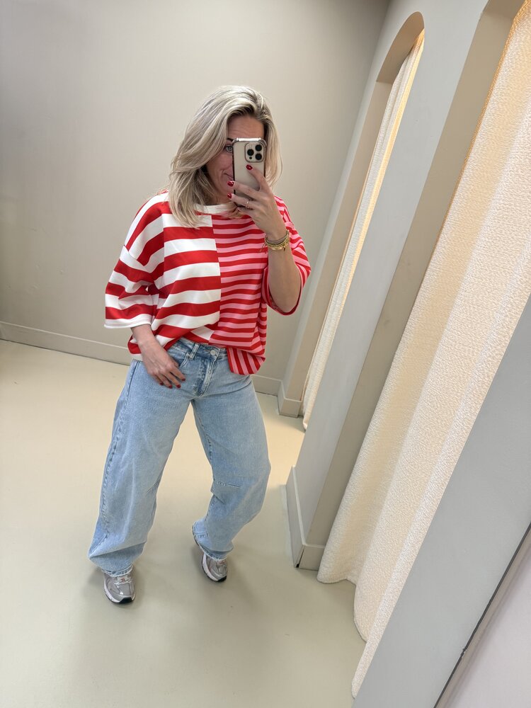 DAMES TOP STRIPE RED/WHITE