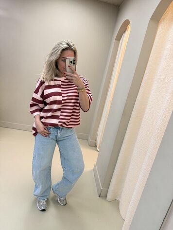 DAMES TOP STRIPE BORDEAUX