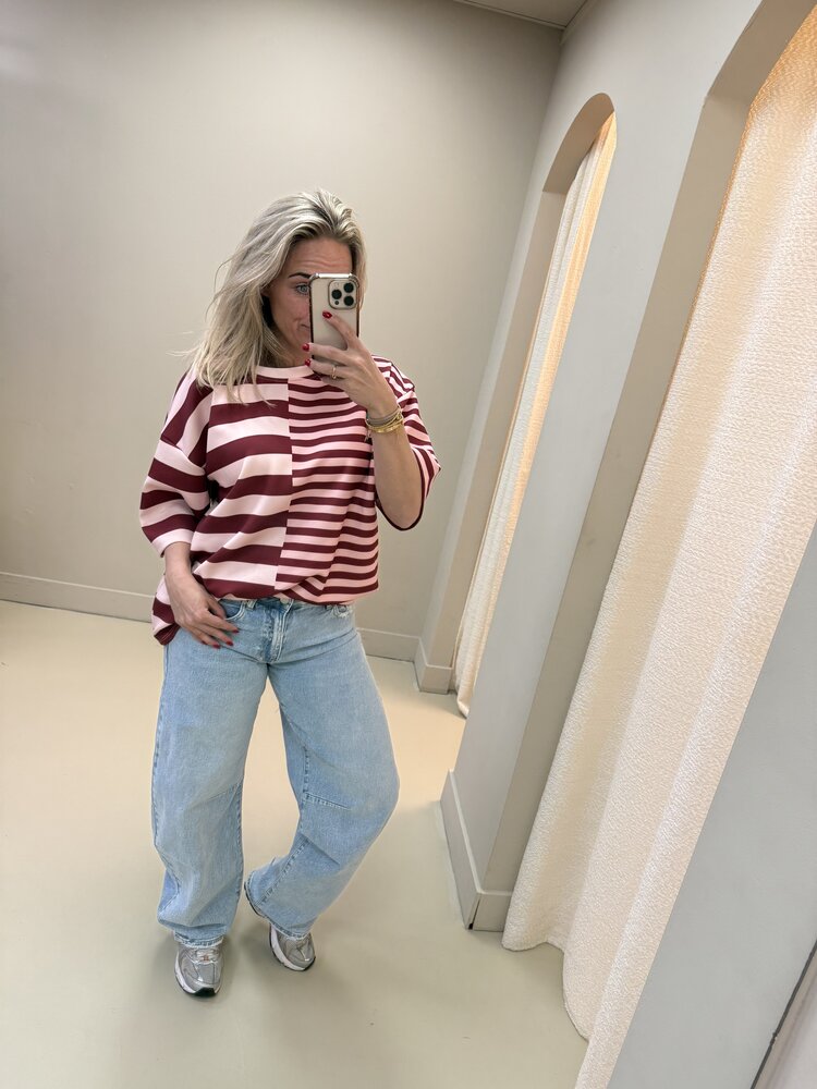 DAMES TOP STRIPE BORDEAUX