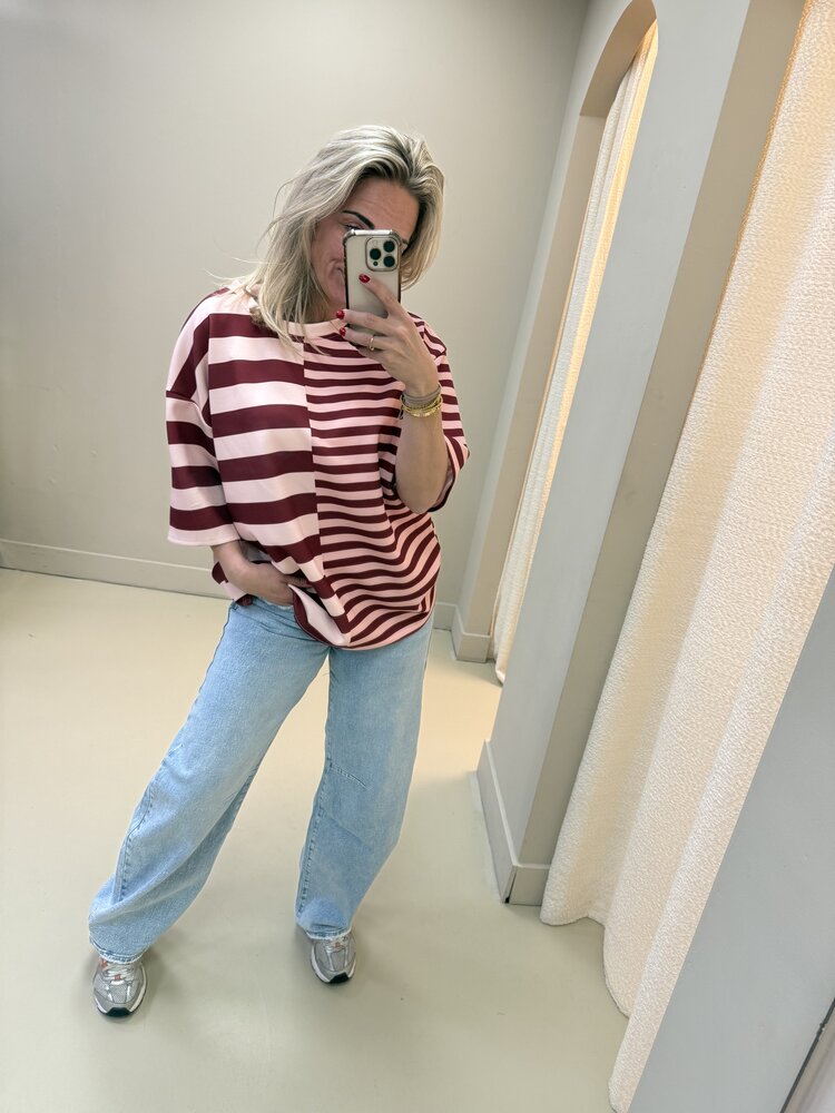 DAMES TOP STRIPE BORDEAUX