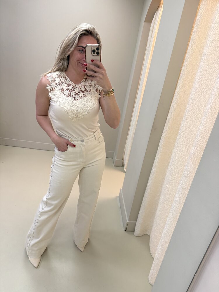 DAMES TOP OFF WHITE KANT FLOWER