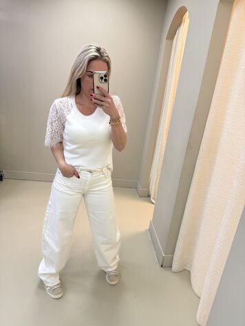 QUEEN HEARTS BARREL JEANS OFF WHITE