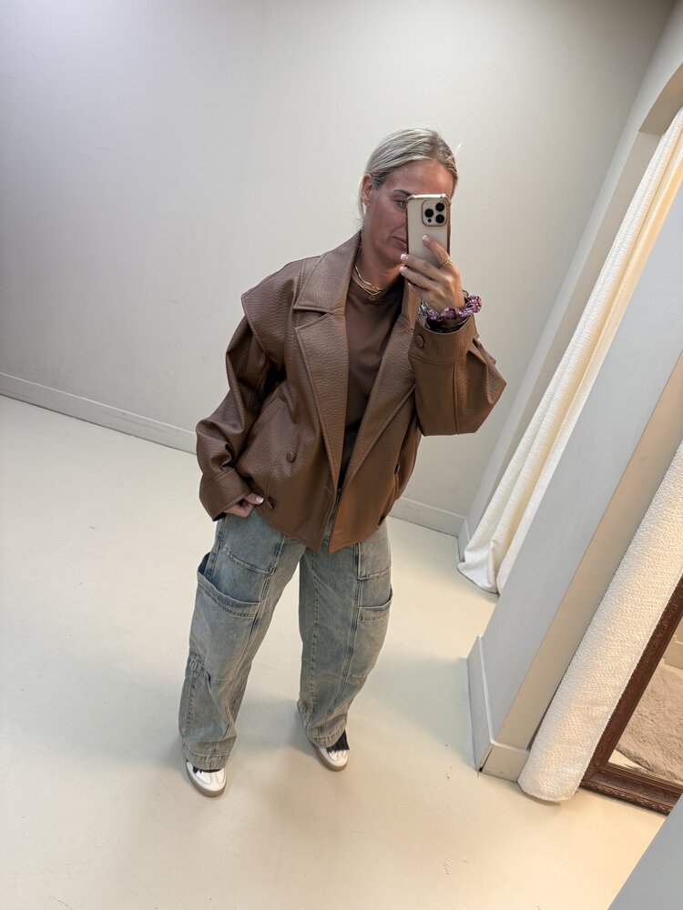 FAUX LEATHER JACKET BROWN