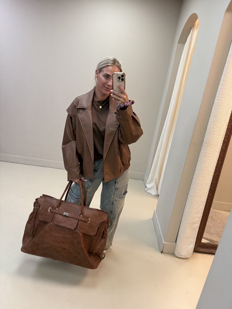 FAUX LEATHER JACKET BROWN