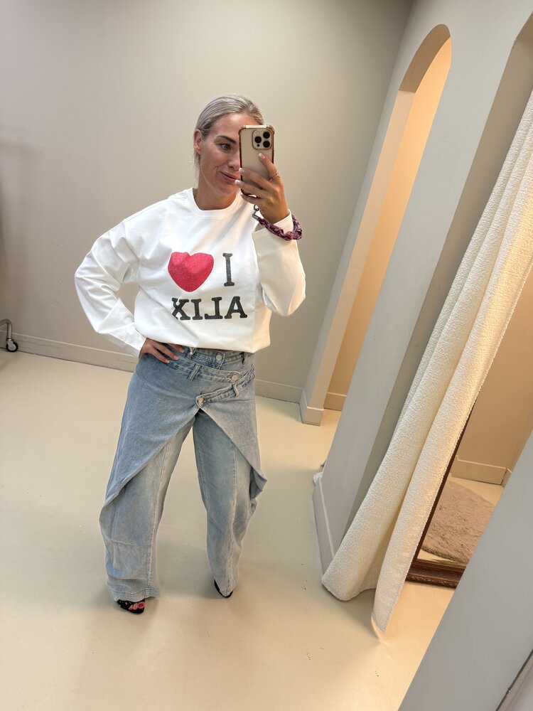 QUEEN HEARTS DOUBLE WAIST JEANS BLUE