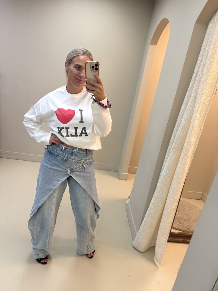 QUEEN HEARTS DOUBLE WAIST JEANS BLUE