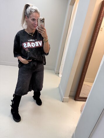 DENIM BERMUDA QUEEN HEARTS  ZWART