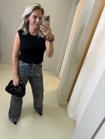 JEANS GREY FLOWER SPARKLING