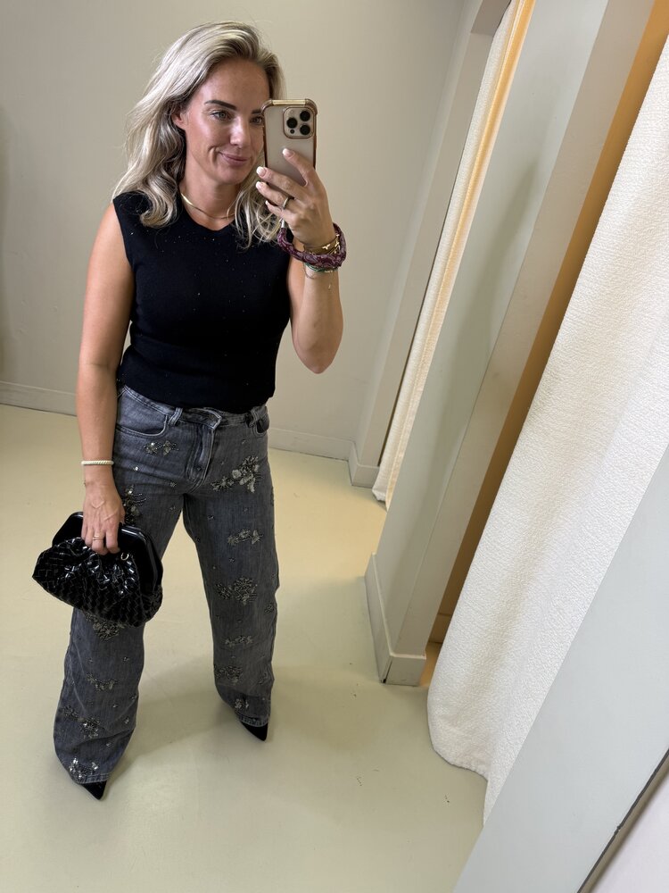 JEANS GREY FLOWER SPARKLING