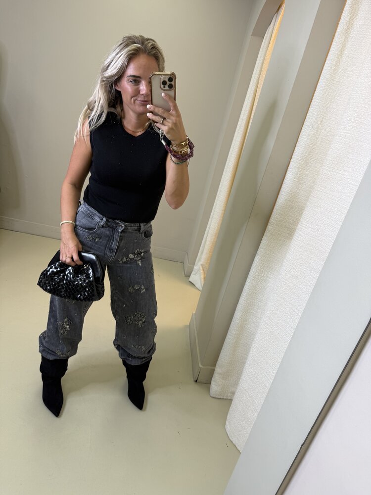 JEANS GREY FLOWER SPARKLING