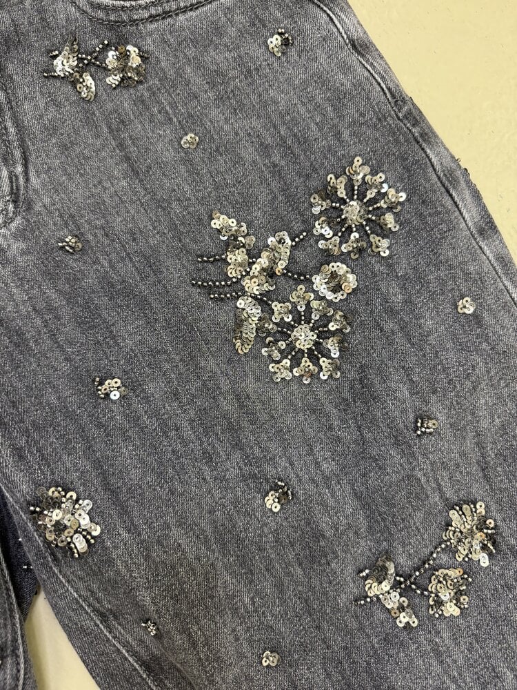 JEANS GREY FLOWER SPARKLING