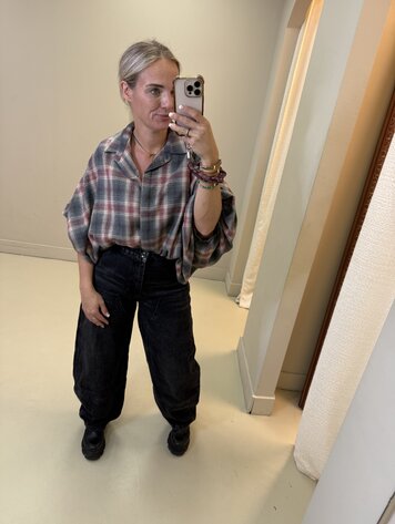 VLINDERBLOUSE BORDEAUX/GRIJS
