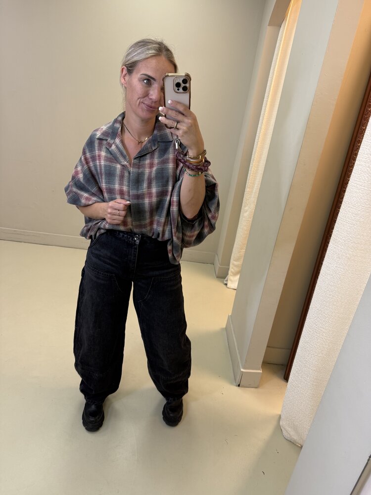 VLINDERBLOUSE BORDEAUX/GRIJS