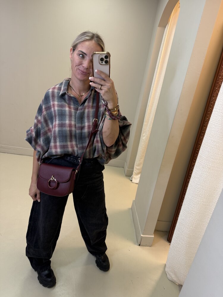 VLINDERBLOUSE BORDEAUX/GRIJS