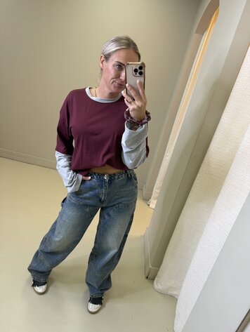 LONGSLEEVE BORDEAUX/GRIJS
