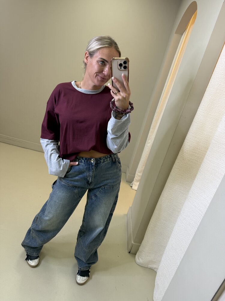 LONGSLEEVE BORDEAUX/GRIJS