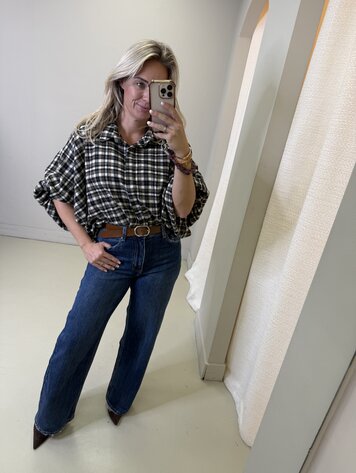 VLINDERBLOUSE RUIT GROEN