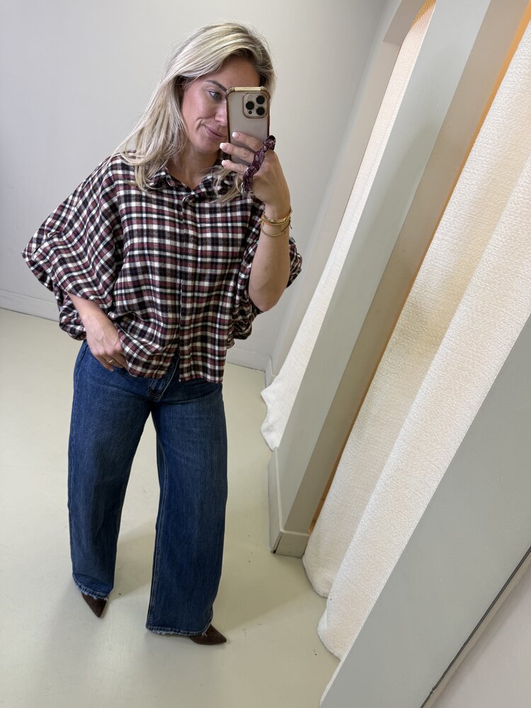 VLINDERBLOUSE RUIT BORDEAUX