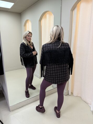 BLAZER TWEED BURGENDY/ZWART FRANJE