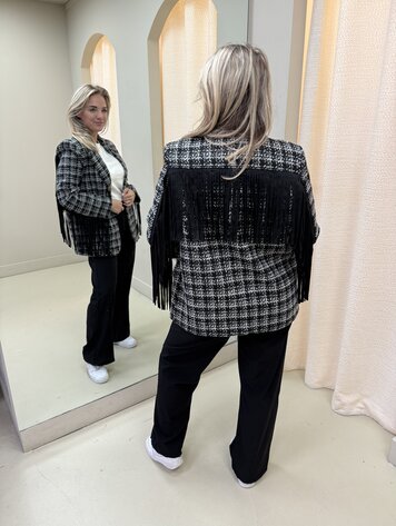 BLAZER TWEED ZWART WIT FRANJE