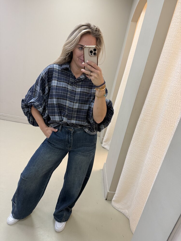 VLINDERBLOUSE RUIT BLAUW