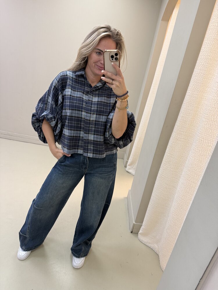 VLINDERBLOUSE RUIT BLAUW