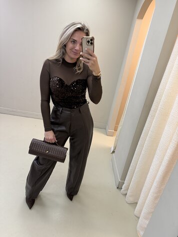 MESH TOP PAILLETTE BRUIN