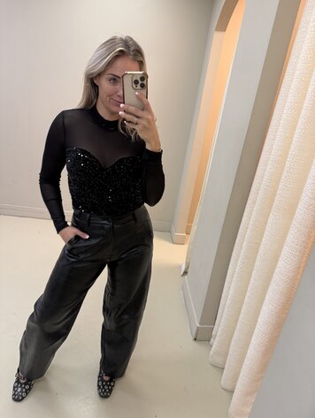 MESH TOP PAILLETTE ZWART