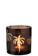 Windlicht Palmboom Glas Bruin Large
