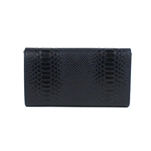 Donkerblauwe clutch van leer met slangenreliëf Donkerblauwe clutch van leer met slangenreliëf