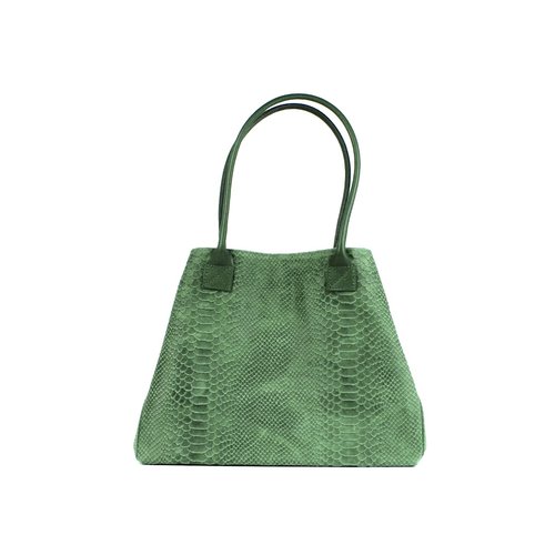 Groene suède shopper, slangenreliëf