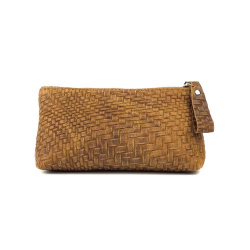 Gevlochten leren etui, cognac Gevlochten leren etui, cognac