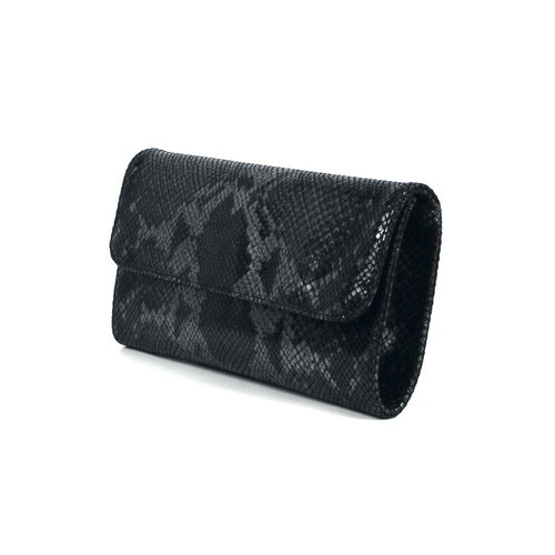 Zwarte clutch met glanzend slangendessin