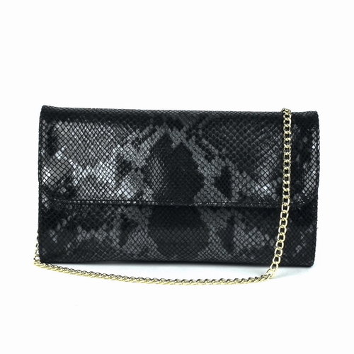 Zwarte clutch met glanzend slangendessin