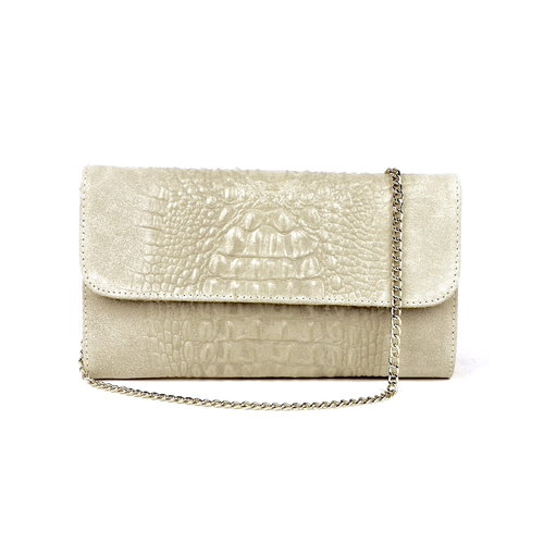 Crèmekleurige clutch in suède kroko Crèmekleurige clutch in suède kroko