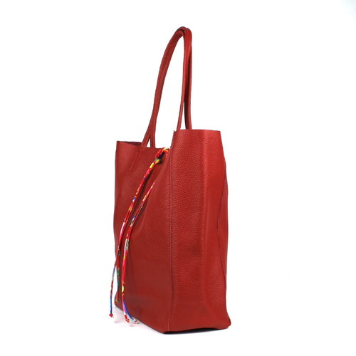 Rode leren shopper / schoudertas met veter