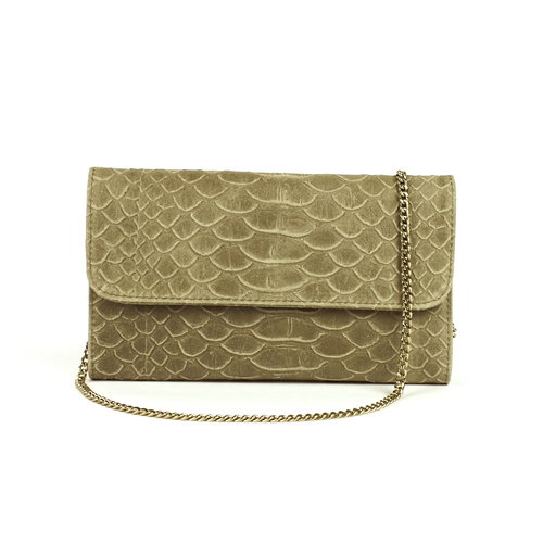 Taupekleurige clutch schubben: B-keus Taupekleurige clutch schubben: B-keus