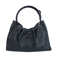 Leren beugelgreep handtas blauw