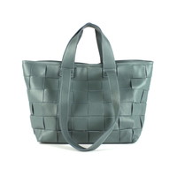 Gevlochten leren shopper mint
