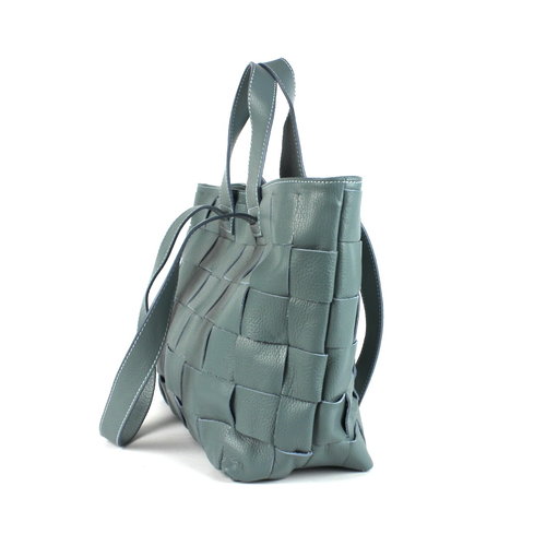 Gevlochten leren shopper mint