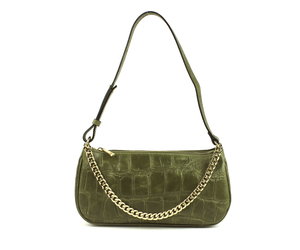 Groene leren baguette tas met goudkleurige schakelketting