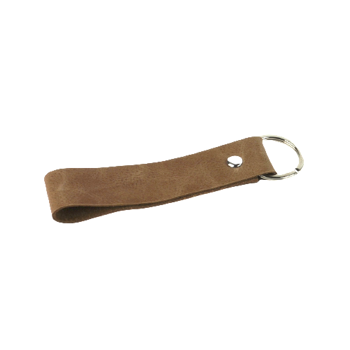 Sleutelhanger (zilver), lichtbruin leer L Sleutelhanger (zilver), lichtbruin leer L