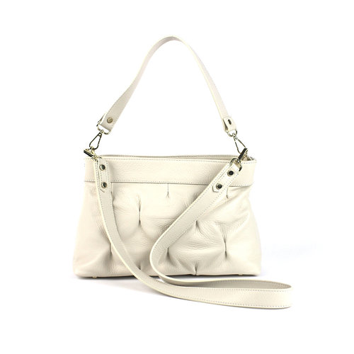 Gesmokte leren tas beige