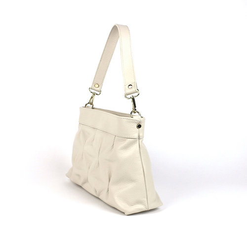 Leren tas beige met plooitjes