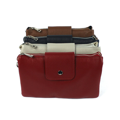 Driedelige leren schoudertas / clutch, donkerrood