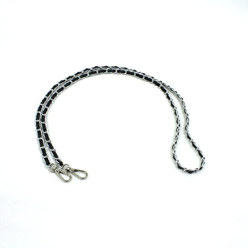 Schouderketting zilver met zwart leer 115 cm Schouderketting zilver met zwart leer 115 cm