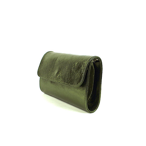 Metallic leren clutch / schoudertasje groen